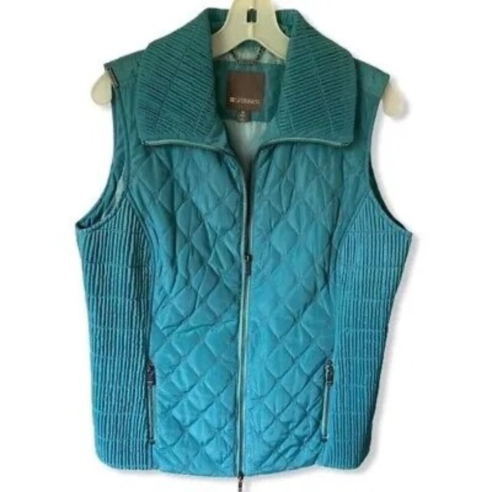 SPANNER Women's Vest Jacket Blue Zip Up Quilted Collared Lined Pocket M